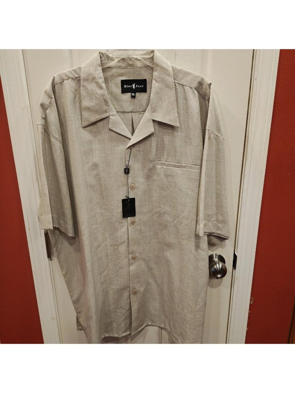 Blue Jazz Jordan Shirt Mens 3XL Beige Relaxed Fit Italy Button Up Short Sleeve